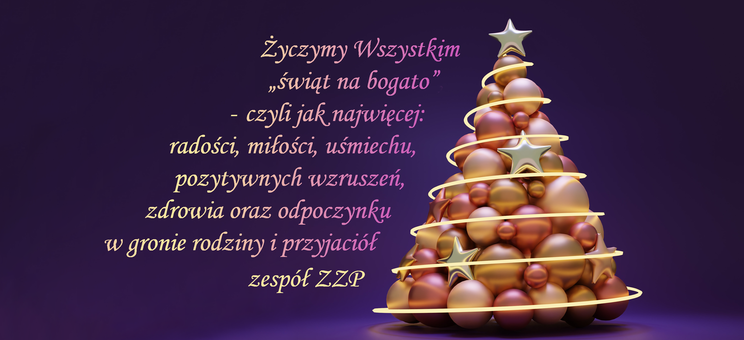 Po prawej stronie grafiki choinka, po lewej tekst życzeń (treść dostępna pod grafiką w formie tekstowej),