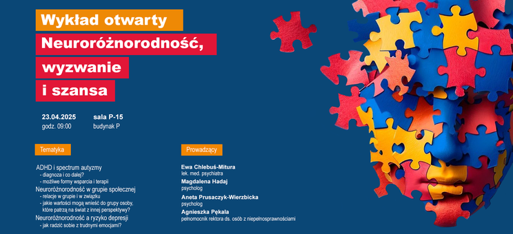 Plakat z informacjami nt. treści i terminu wykładu, graf. na podstawie grafiki udostępnionej przez dział promocji PRz