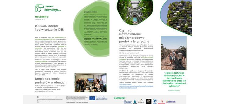 Zdjęcie przedstawia wygląd ulotki (Newslettera2) wydanego w ramach projektu TOUCAN,