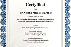 Certyfikat aktywnego udziału w konferencji, zbiory własne uczestniczki