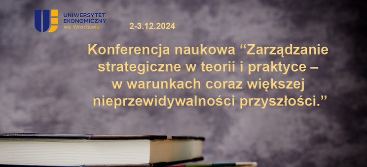 Na grafice trzy książki ułożone jedna na drugiej, ponad nimi tytuł konferencji, wyżej logo Uczelni i data wydarzenia.