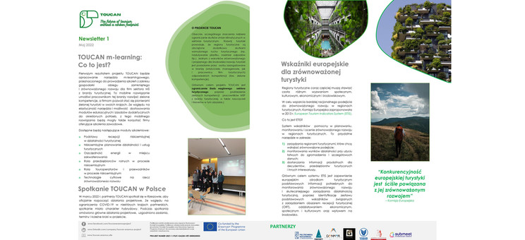 Zdjęcie przedstawia wygląd ulotki (Newslettera1) wydanego w ramach projektu TOUCAN,